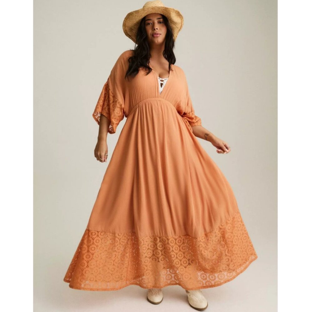 Torrid 2 Pheasant Festi Lace Trim Maxi Dress  2X 18 20